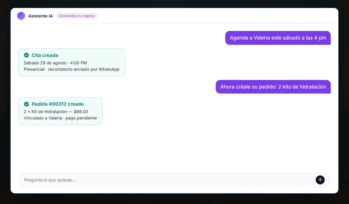 Asistente de IA que agenda una cita y crea un pedido a partir de una instrucción